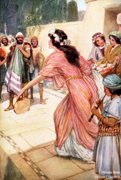 Jephthah greeted by his daughter