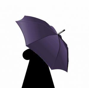 Figure of a girl holding a purple umbrella