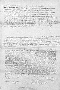 An actual deed, transferring ownership of property to the Bishop at Zion (Independence, Missiouri)