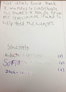 The letter of three children written to the Utah Food Bank