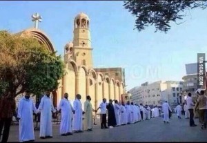 Egyptian Muslims hold hands and form a protective circle around a Catholic Church, under threat from Islamist militant supporters of former-President Morsi from the Muslim Brotherhood. Read more at http://global.christianpost.com/news/viral-photo-shows-muslims-protecting-church-in-egypt-as-congregants-attend-mass-amid-threat-of-attack-