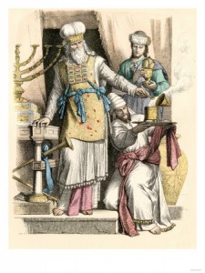 Israelite high priest offering a sacrifice.