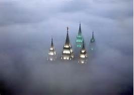 slc temple in fog